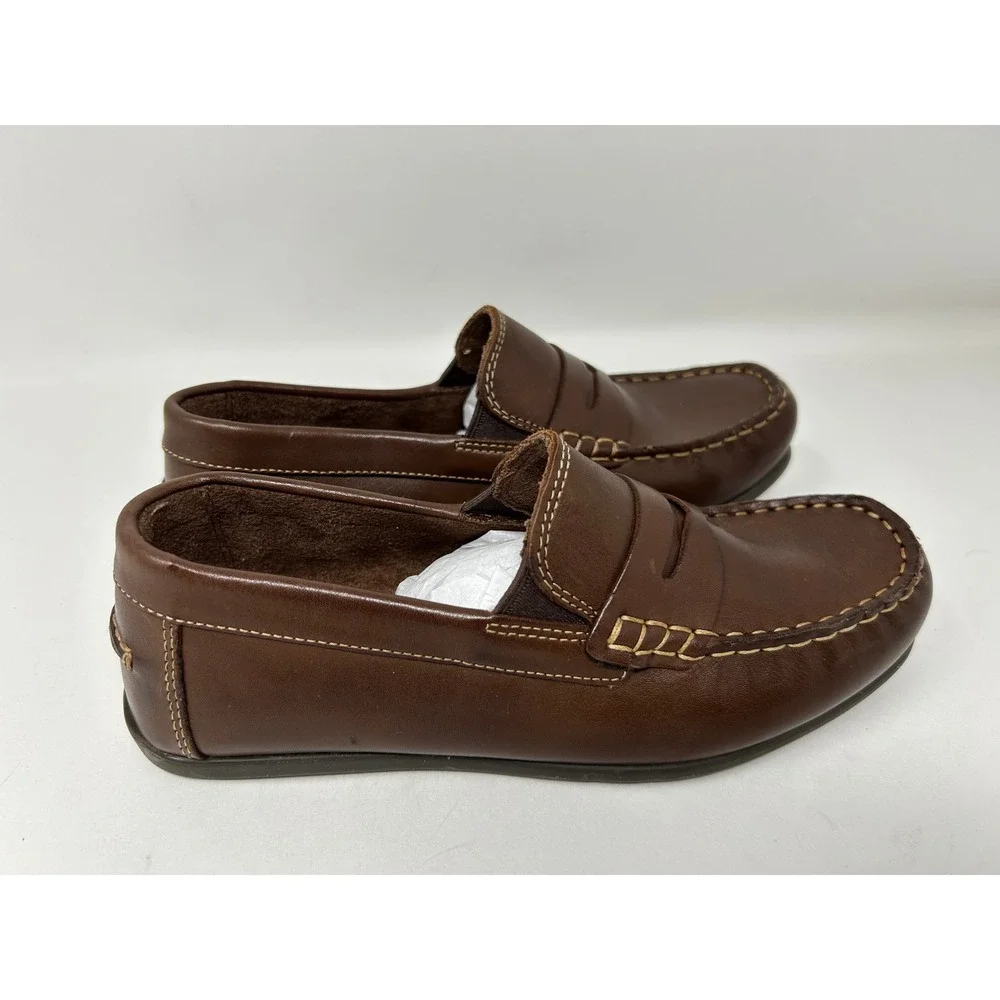 Florsheim Kids 4 M Brown Leather Penny Loafer Memory Foam Slip On Dress Shoes